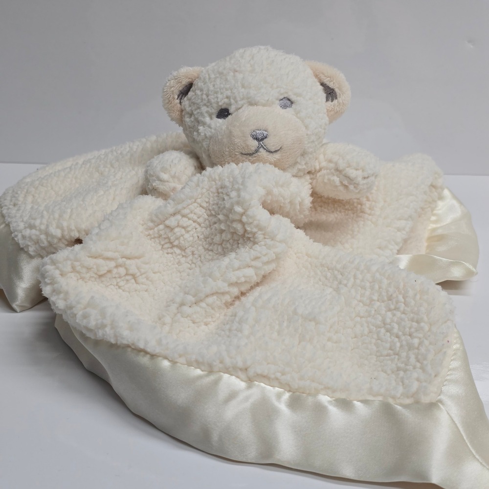 Katie Little Kidsline Teddy Bear Lovey Security Blanket Cream Sherpa‎ Satin